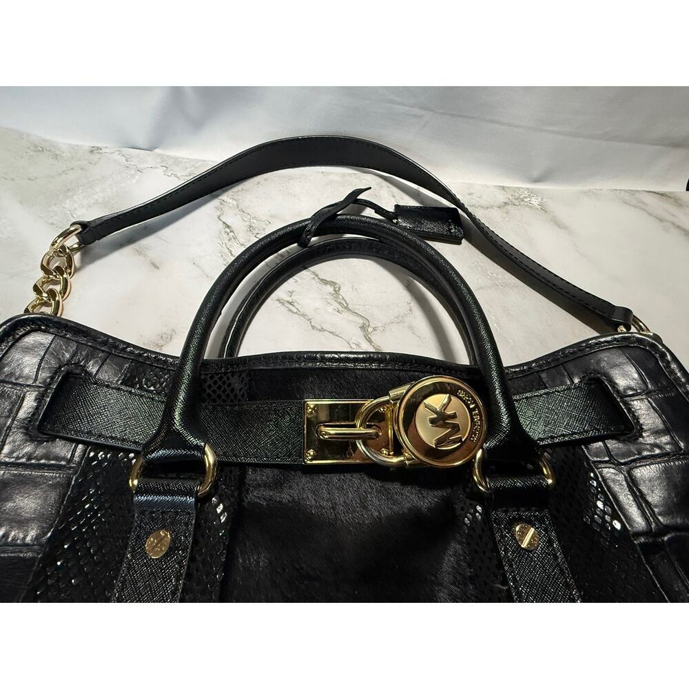Michael Kors Leather, Python & Croc Embossed Hamilton Satchel Handbag Large - Picture 8 of 16